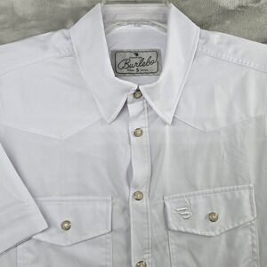 Burlebo Mens White Short Sleeve Performance Western Pearl Snap Shirt Small